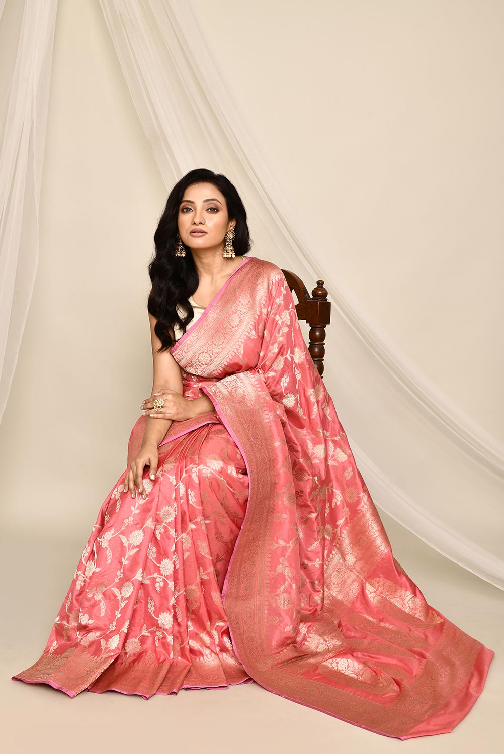 'Nazakat' Pink Pure Katan Silk Banarasi Handloom Saree 'Nazakat' Pink Pure Katan Silk Banarasi Handloom Saree