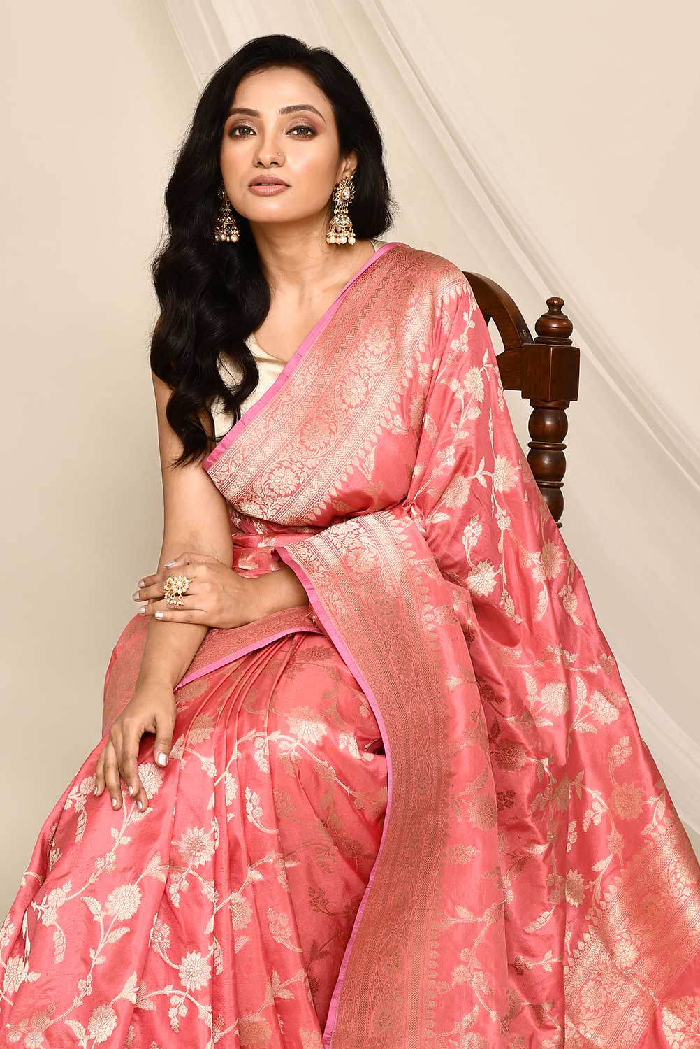 'Nazakat' Pink Pure Katan Silk Banarasi Handloom Saree 'Nazakat' Pink Pure Katan Silk Banarasi Handloom Saree