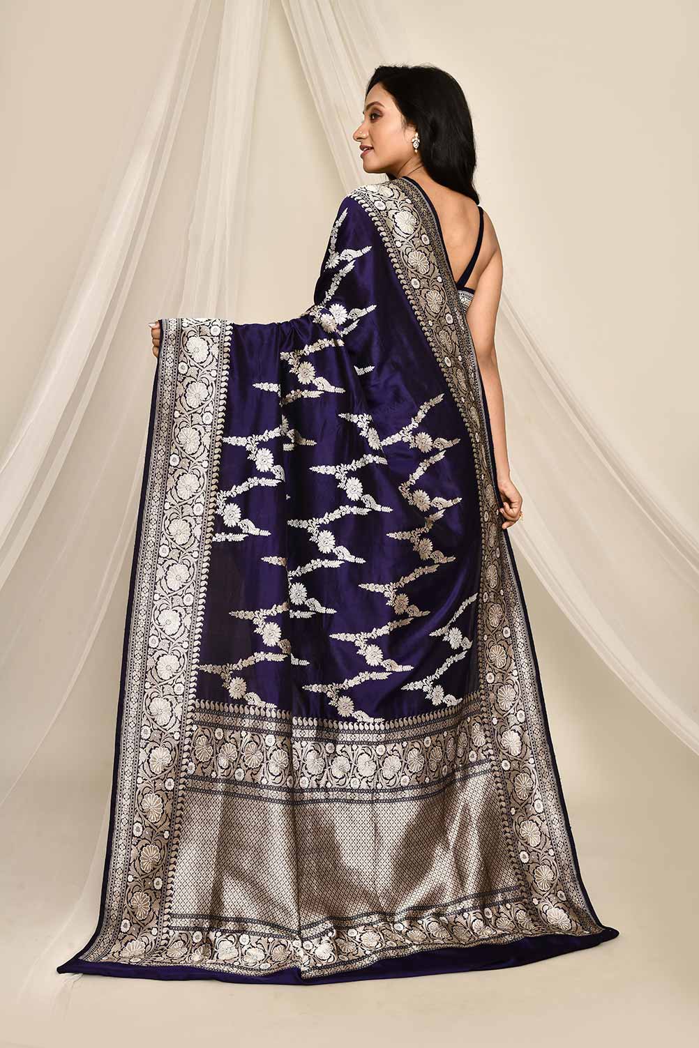 'Noor' Deep Navy Purple Blue Pure Katan Silk Banarasi Handloom Saree 'Noor' Deep Navy Purple Blue Pure Katan Silk Banarasi Handloom Saree