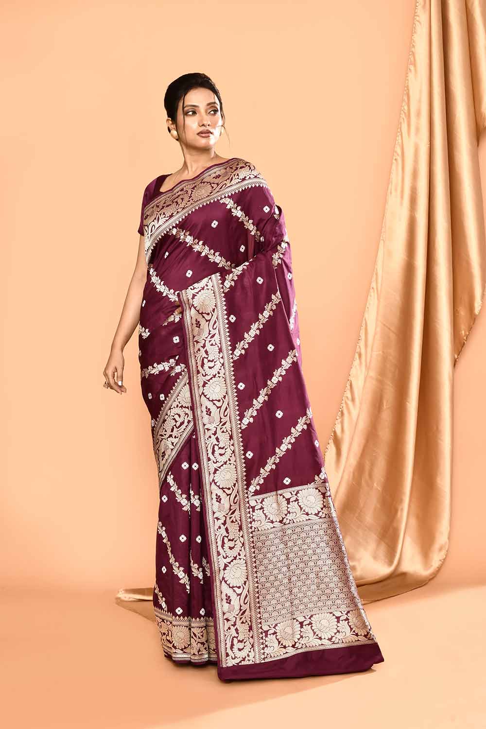 'Deep Purple' Pure Katan Silk Kadhua Banarasi Handloom Saree 'Deep Purple' Pure Katan Silk Kadhua Banarasi Handloom Saree