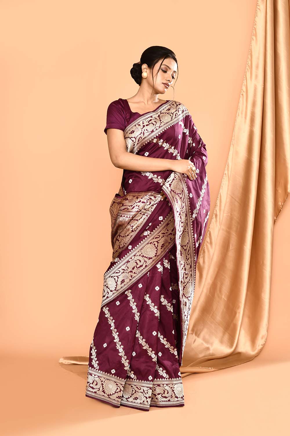 'Deep Purple' Pure Katan Silk Kadhua Banarasi Handloom Saree 'Deep Purple' Pure Katan Silk Kadhua Banarasi Handloom Saree