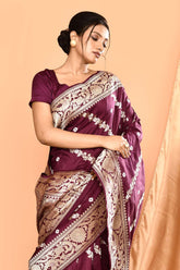 'Deep Purple' Pure Katan Silk Kadhua Banarasi Handloom Saree