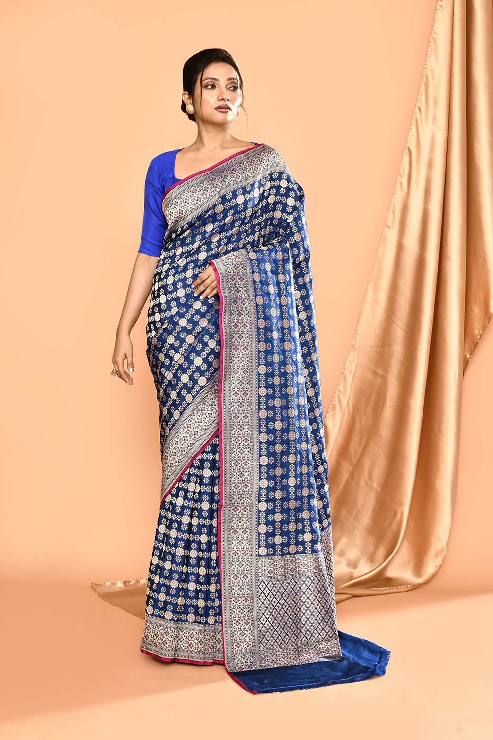 'Maharani' Royal Blue Pure Katan Silk Banarasi Handloom Saree in Gharchola Meenakari Jaal 'Maharani' Royal Blue Pure Katan Silk Banarasi Handloom Saree in Gharchola Meenakari Jaal