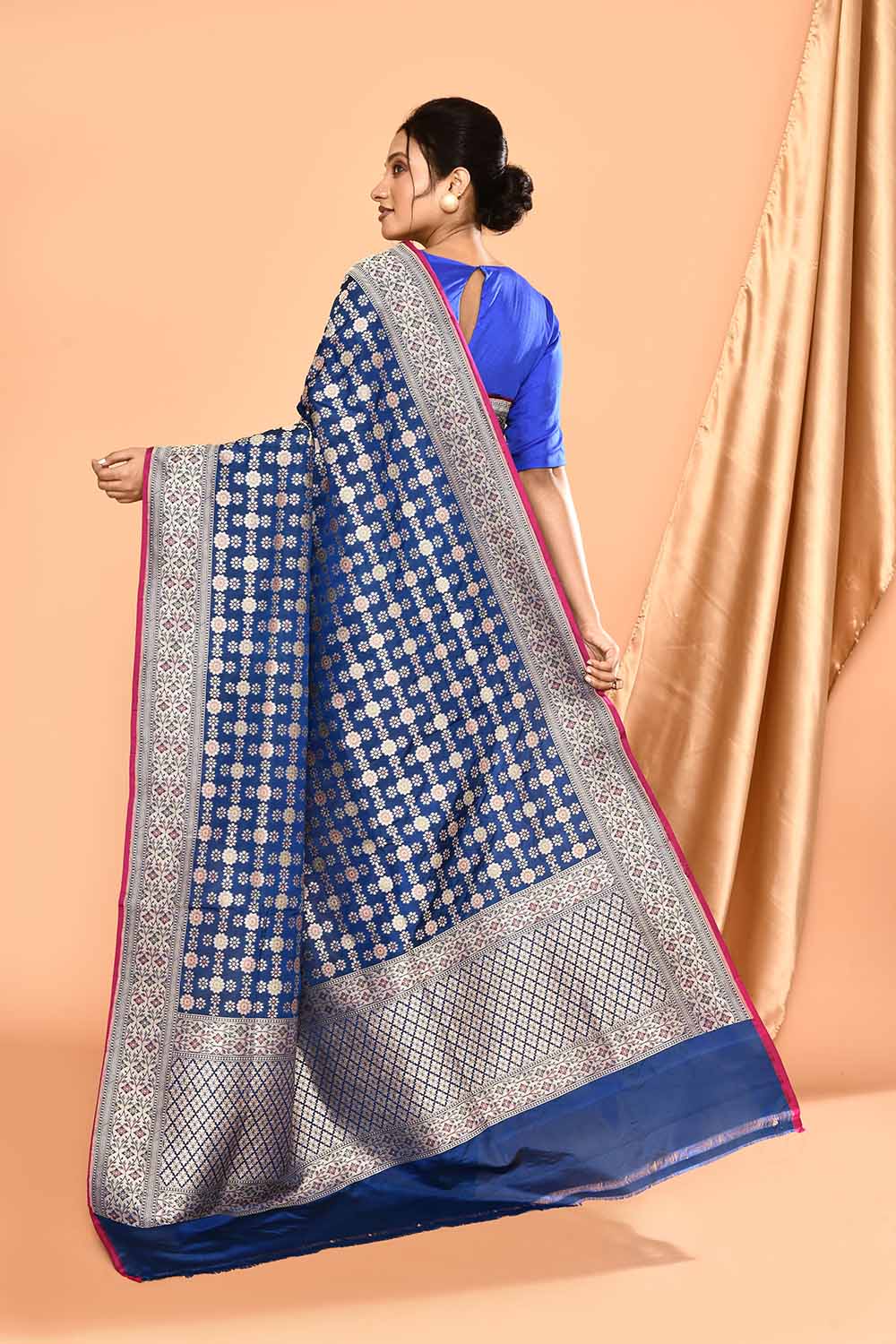 'Maharani' Royal Blue Pure Katan Silk Banarasi Handloom Saree in Gharchola Meenakari Jaal 'Maharani' Royal Blue Pure Katan Silk Banarasi Handloom Saree in Gharchola Meenakari Jaal