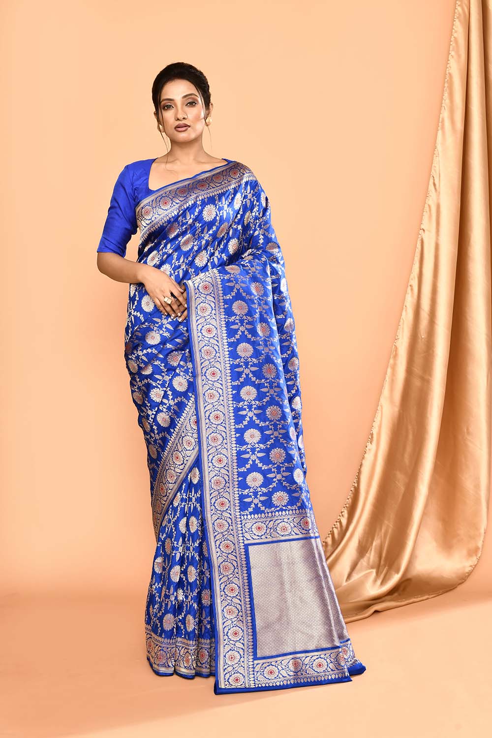 'Royal Majesty' Deep Royal Blue Pure Katan Silk Banarasi Handloom Saree with Meenakari Jaal 'Royal Majesty' Deep Royal Blue Pure Katan Silk Banarasi Handloom Saree with Meenakari Jaal