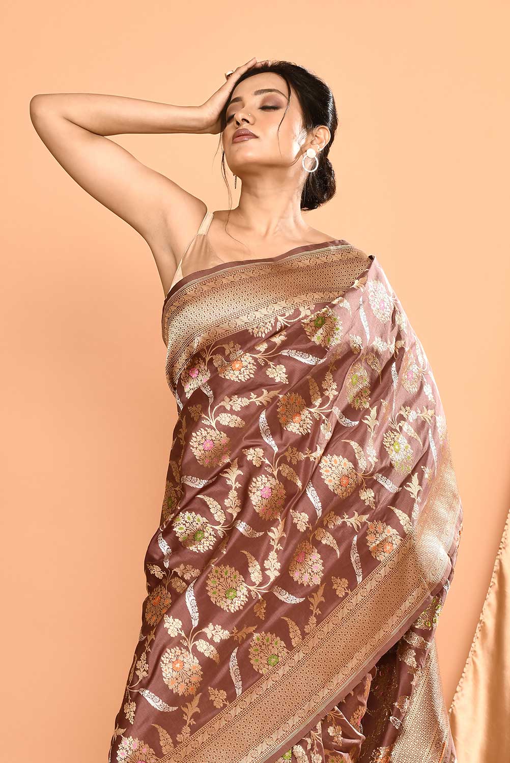 'Gulbahar' Brown Pure Katan Silk Banarasi Handloom Saree 'Gulbahar' Brown Pure Katan Silk Banarasi Handloom Saree