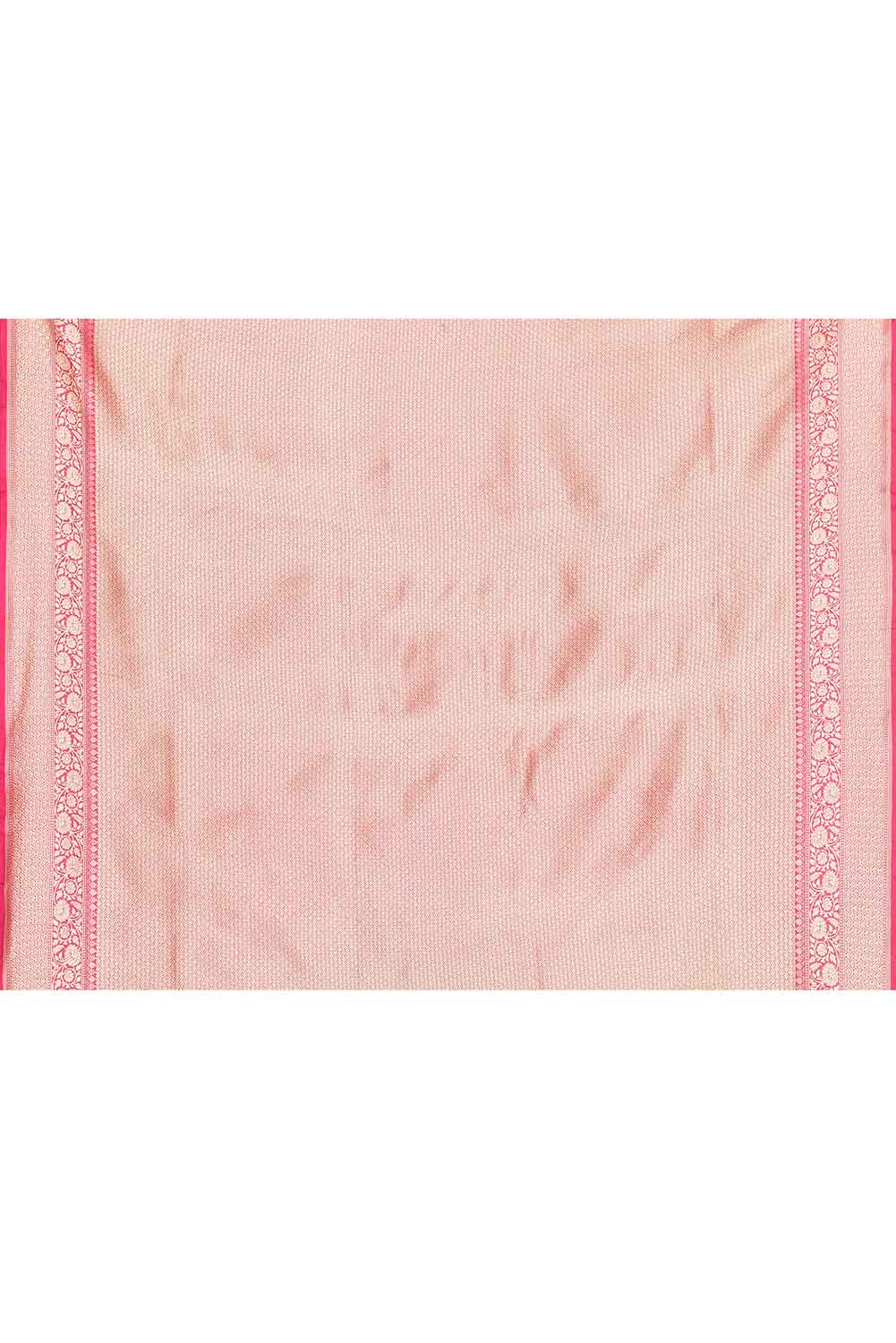 Handloom Pink - Orange Pure Katan Silk Banarasi Handloom Saree with Contrast Border Handloom Pink - Orange Pure Katan Silk Banarasi Handloom Saree with Contrast Border