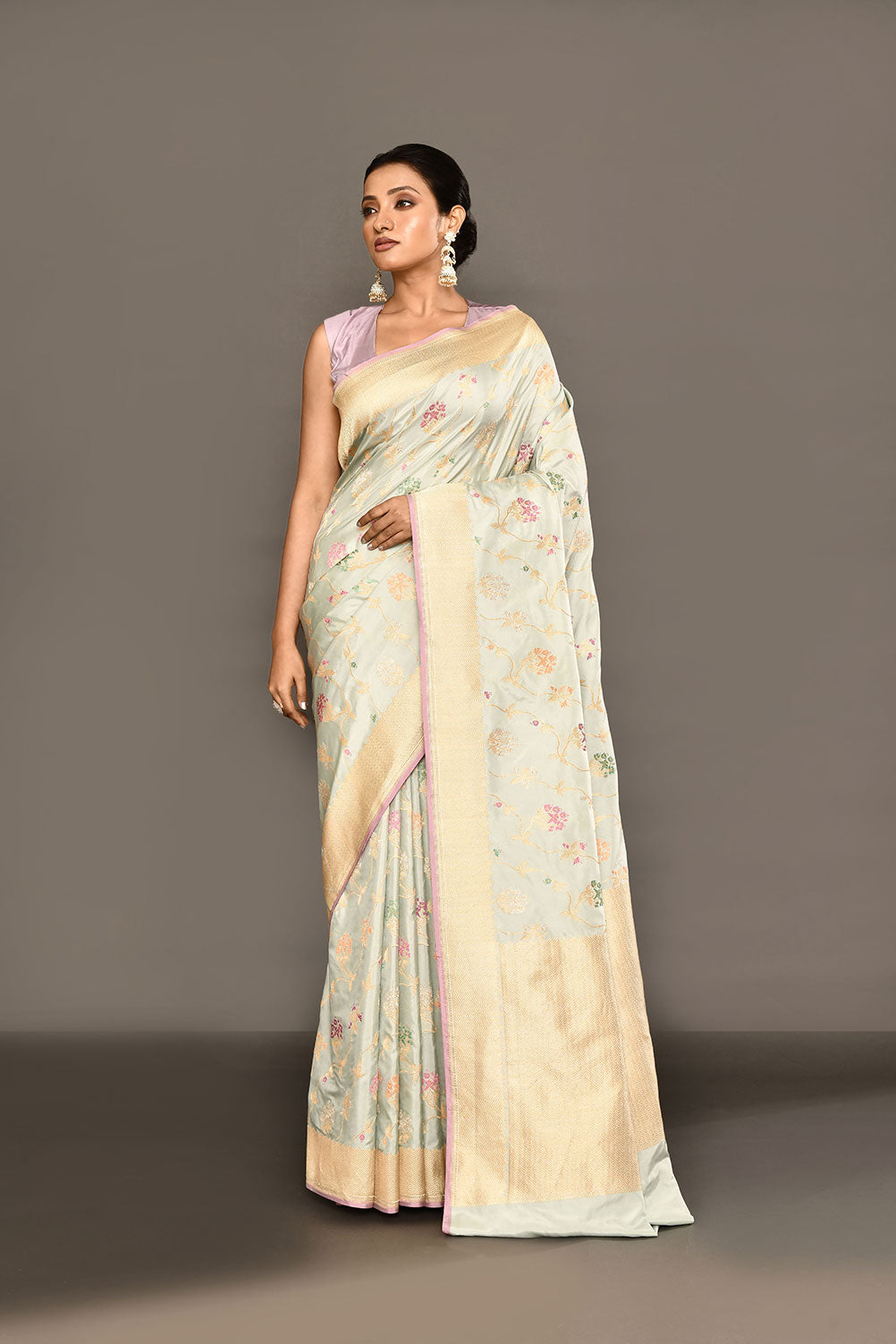 'Afsana' Subtle Tranquil Blue Pure Katan Silk Banarasi Handloom Saree 'Afsana' Subtle Tranquil Blue Pure Katan Silk Banarasi Handloom Saree