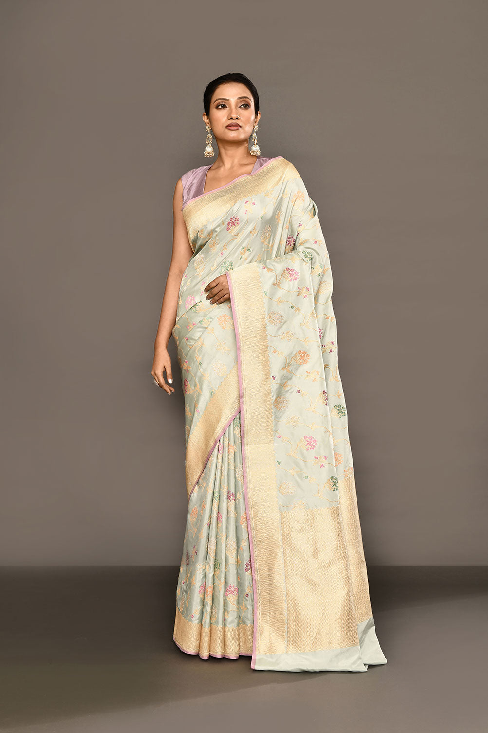 'Afsana' Subtle Tranquil Blue Pure Katan Silk Banarasi Handloom Saree 'Afsana' Subtle Tranquil Blue Pure Katan Silk Banarasi Handloom Saree