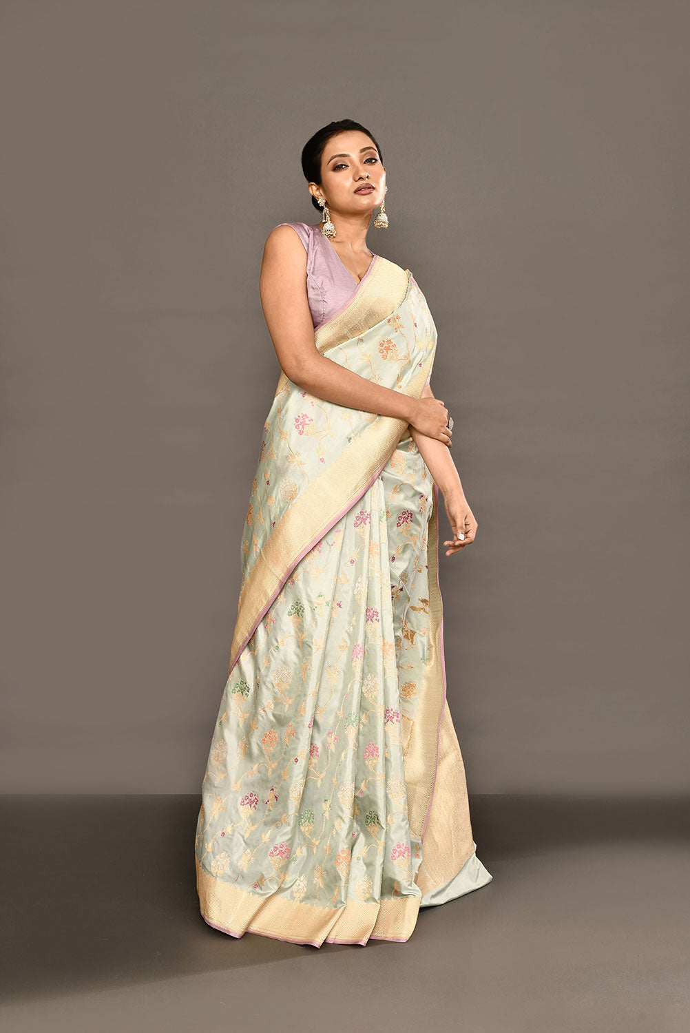 'Afsana' Subtle Tranquil Blue Pure Katan Silk Banarasi Handloom Saree 'Afsana' Subtle Tranquil Blue Pure Katan Silk Banarasi Handloom Saree