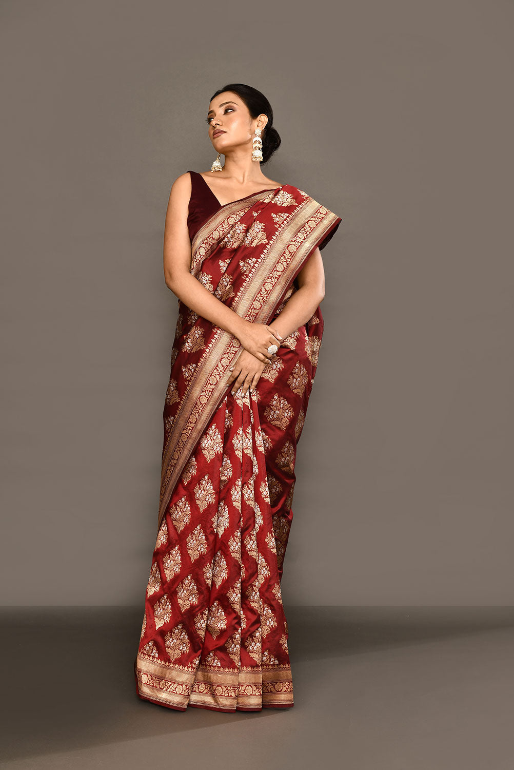'Maharani' Deep Wine-Maroon Pure Katan Silk Banarasi Handloom Saree 'Maharani' Deep Wine-Maroon Pure Katan Silk Banarasi Handloom Saree