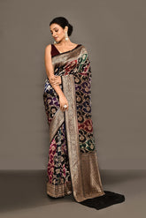 'Rangkat' Black Pure Katan Silk Banarasi Handloom Saare