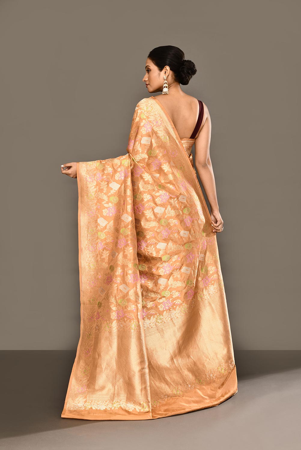 Handloom 'Deep Beige Tussar' Pure Katan Silk Banarasi Handloom Saree With all Over Meenakari Jaal Handloom 'Deep Beige Tussar' Pure Katan Silk Banarasi Handloom Saree With all Over Meenakari Jaal