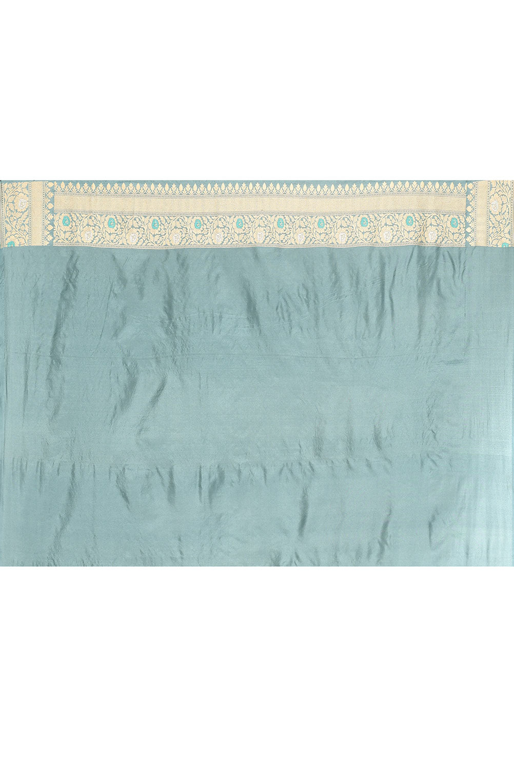 'Sugandha' Iceberg Blue Pure Katan Silk Banarasi Handloom Saree with Kahua Ropa Sona Boota and Meenakari Border 'Sugandha' Iceberg Blue Pure Katan Silk Banarasi Handloom Saree with Kahua Ropa Sona Boota and Meenakari Border