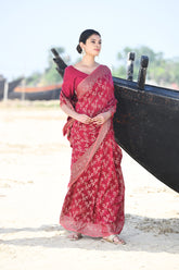 'Zaroka' Raspberry Pink Pure Resham Cotton Banarasi Handloom Saree