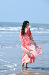 Zehn-e-Gul' Coral Peach Pure Resham Cotton Silk Banarasi Handloom Saree