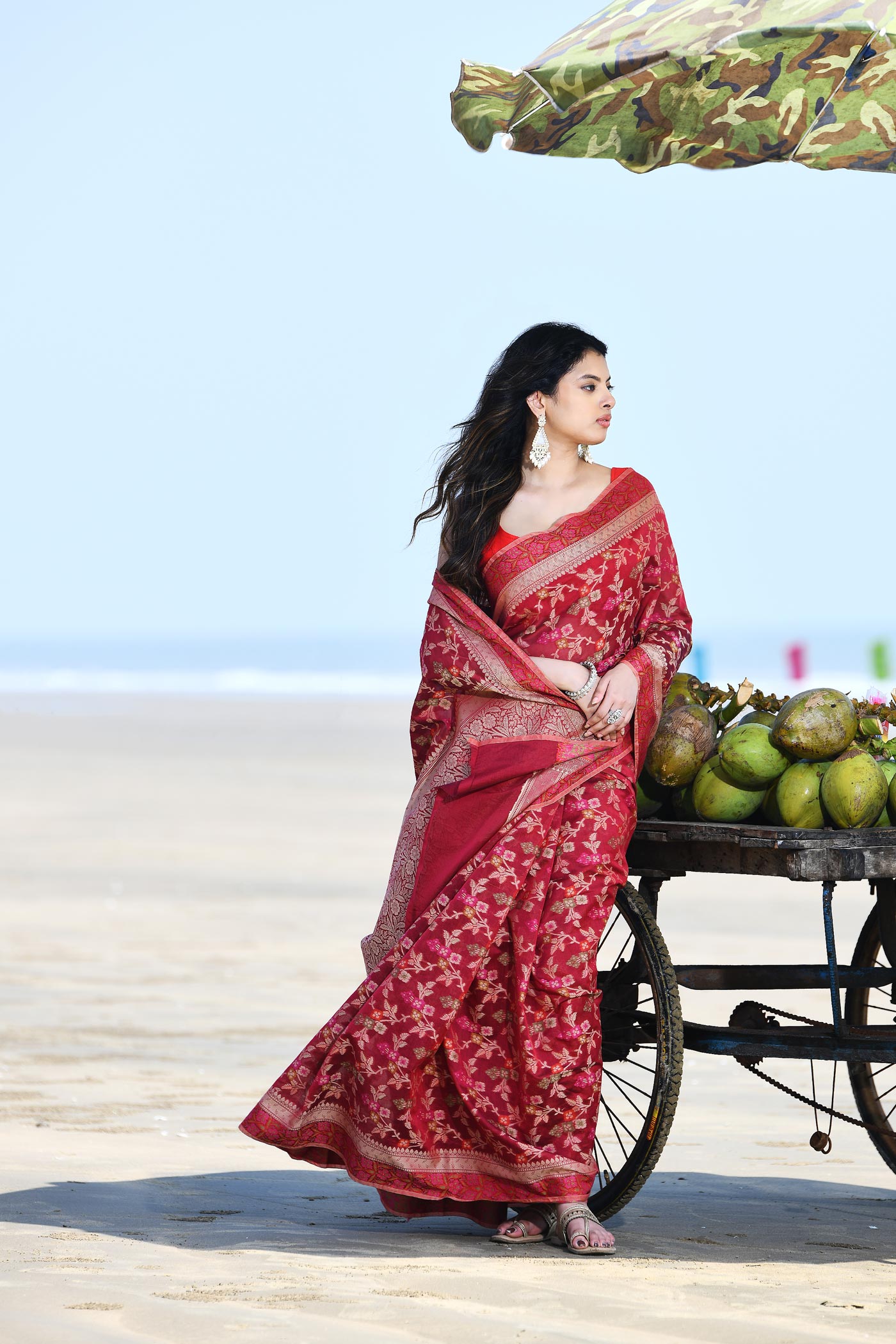 'Gulnaar' Garnet Red Pure Resham Cotton Alfi Jaal Tilfi Border Banarasi Handloom Saree 'Gulnaar' Garnet Red Pure Resham Cotton Alfi Jaal Tilfi Border Banarasi Handloom Saree