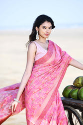 'Gulnaar' Pastel Pink Pure Resham Cotton Alfi Jaal Tilfi Border Banarasi Handloom Saree