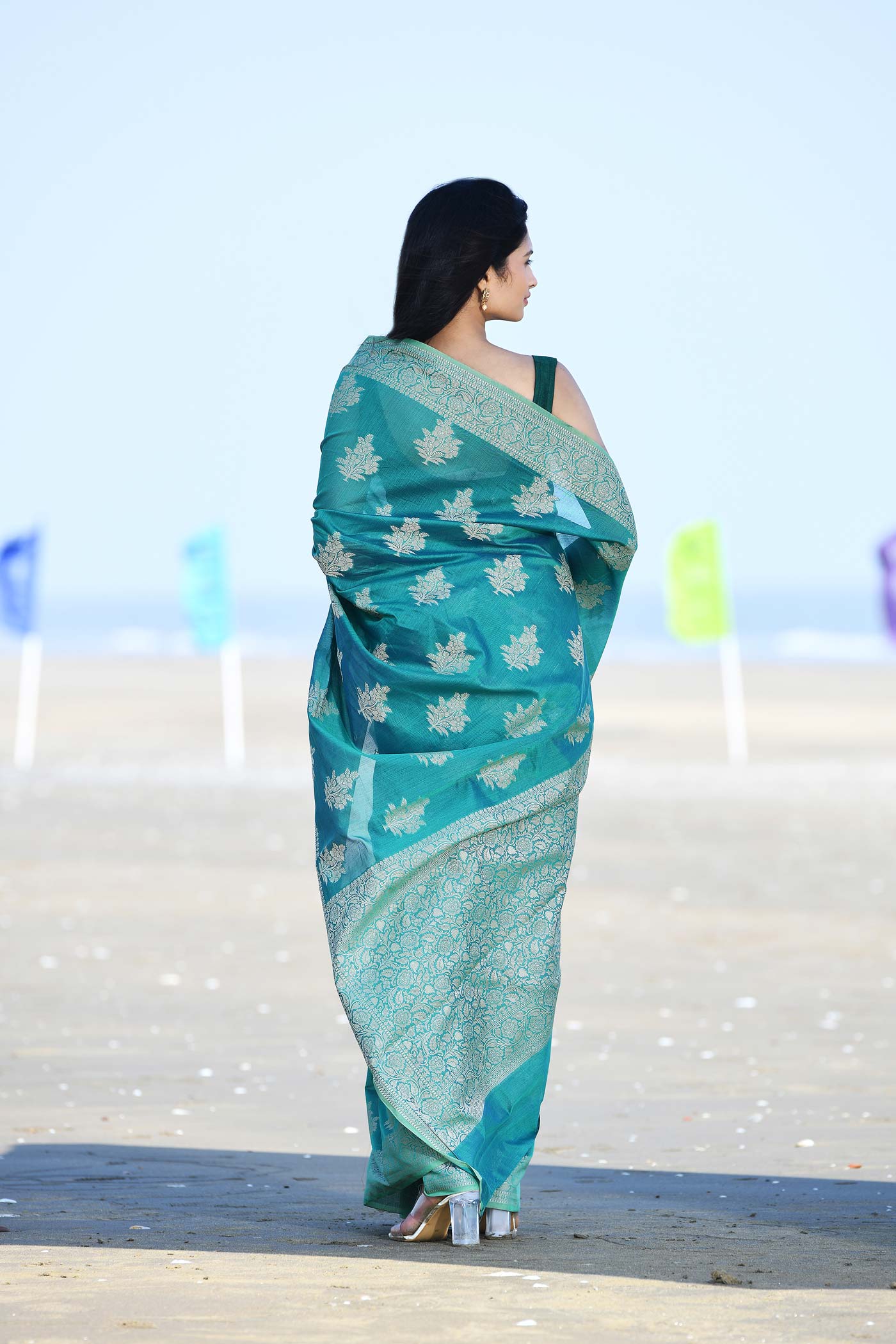 'Ruhani' Teal Pure Resham Cotton Banarasi Handloom Saree 'Ruhani' Teal Pure Resham Cotton Banarasi Handloom Saree