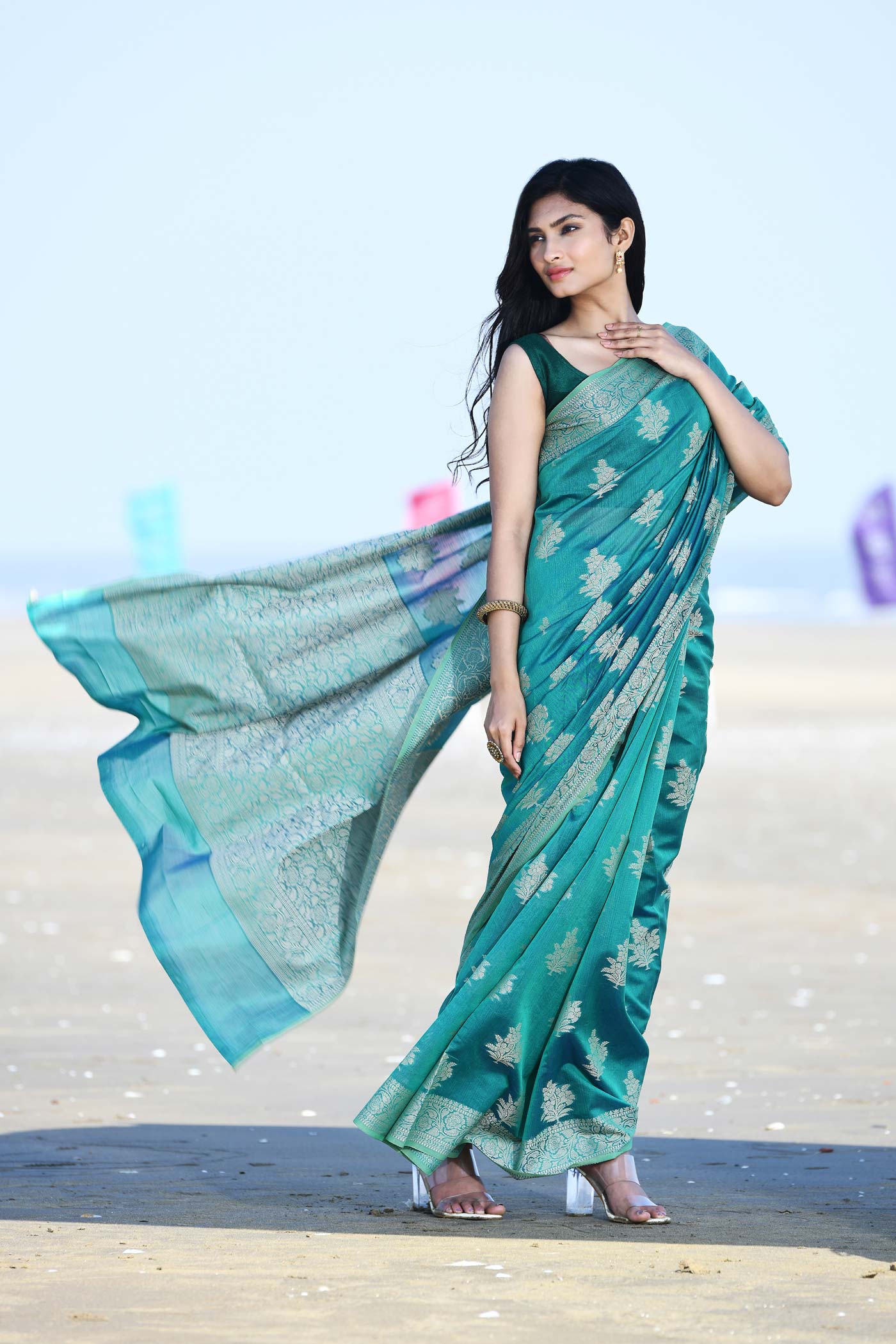 'Ruhani' Teal Pure Resham Cotton Banarasi Handloom Saree 'Ruhani' Teal Pure Resham Cotton Banarasi Handloom Saree