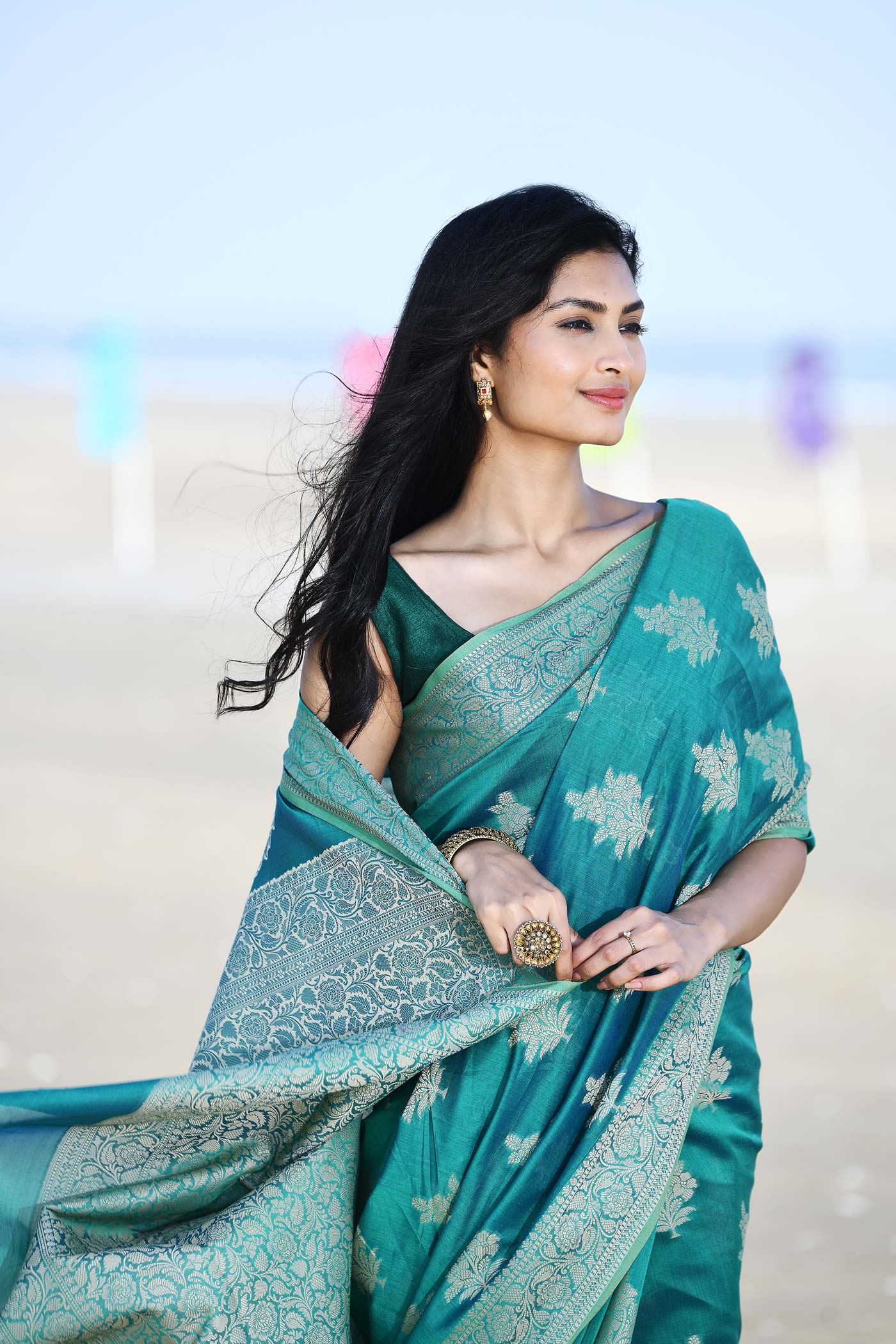 'Ruhani' Teal Pure Resham Cotton Banarasi Handloom Saree 'Ruhani' Teal Pure Resham Cotton Banarasi Handloom Saree