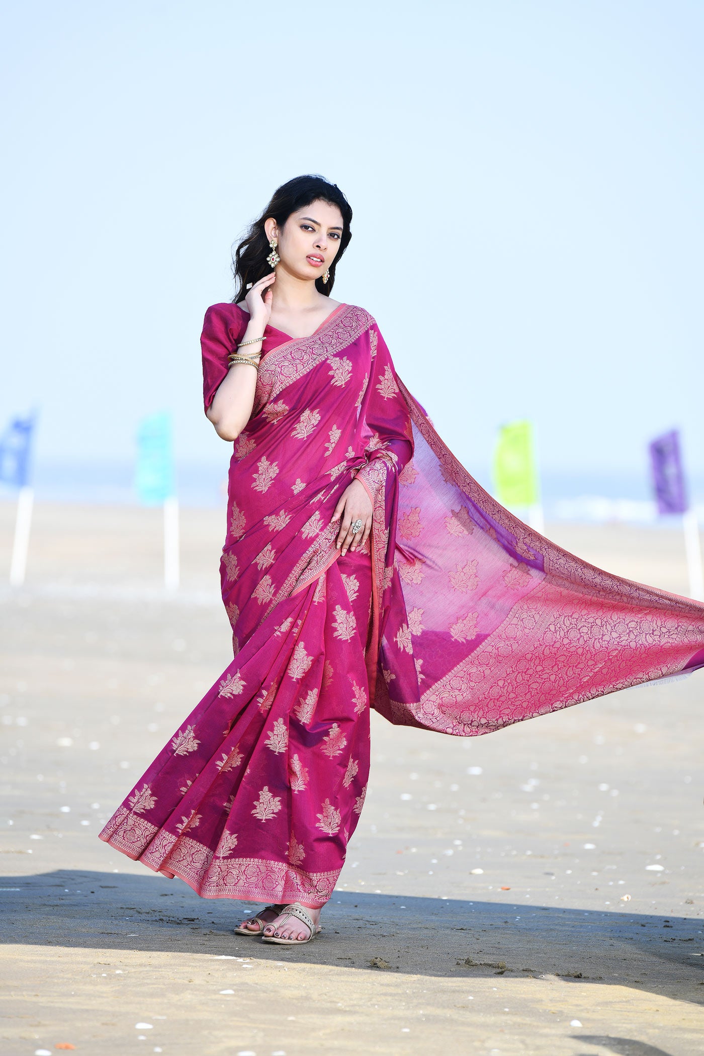 'Ruhani' Magenta Rose Pure Resham Cotton Banarasi Handloom Saree 'Ruhani' Magenta Rose Pure Resham Cotton Banarasi Handloom Saree