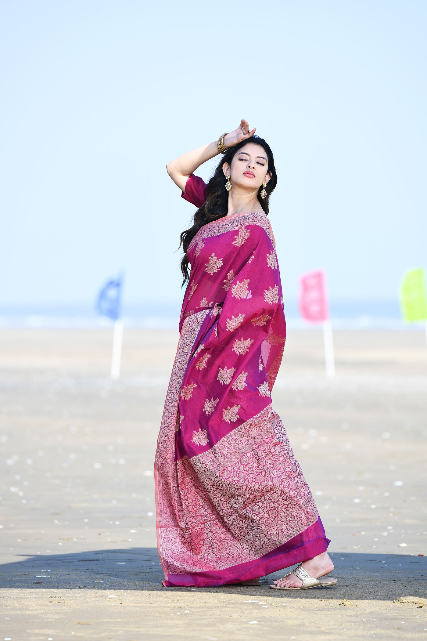 'Ruhani' Magenta Rose Pure Resham Cotton Banarasi Handloom Saree 'Ruhani' Magenta Rose Pure Resham Cotton Banarasi Handloom Saree