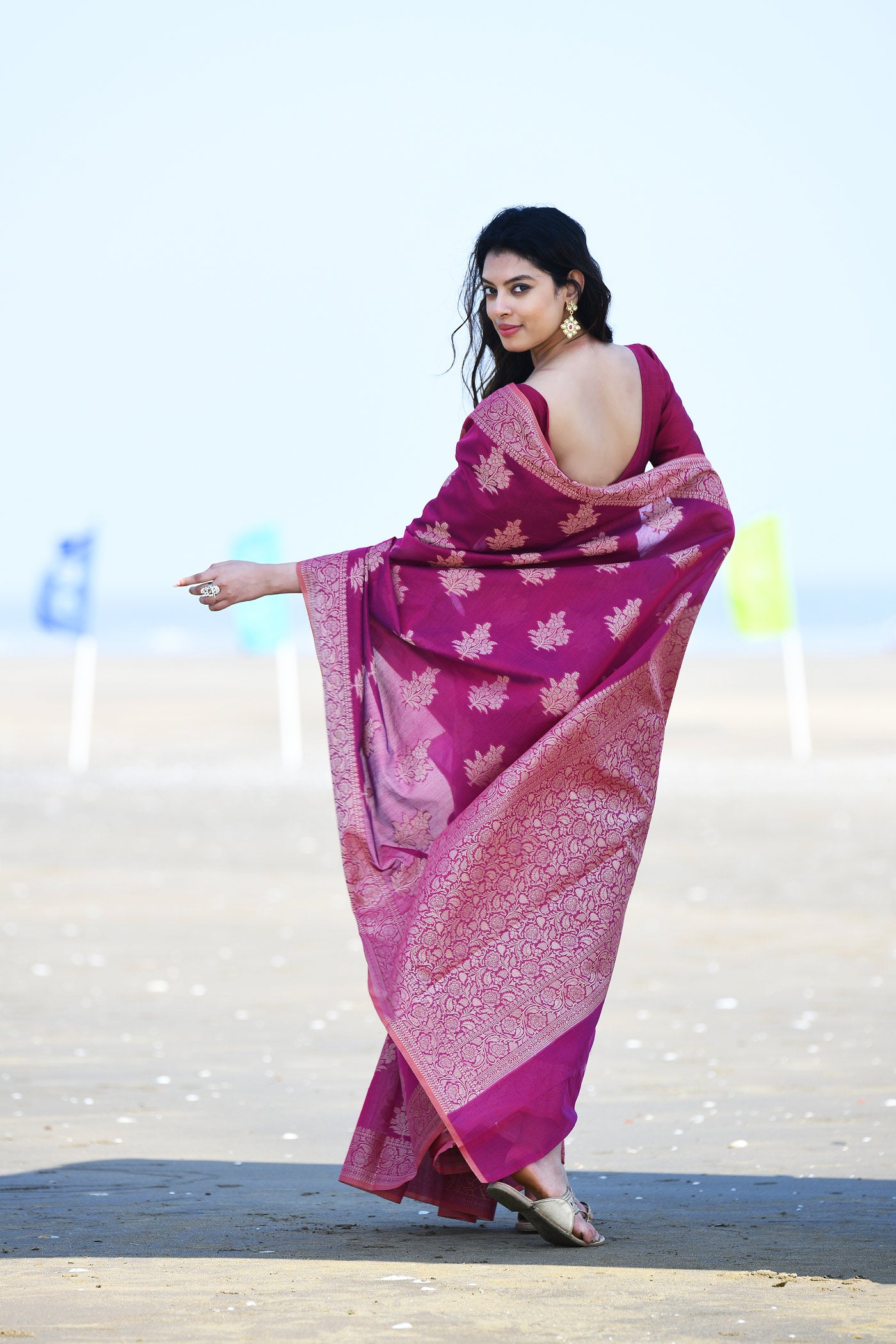 'Ruhani' Magenta Rose Pure Resham Cotton Banarasi Handloom Saree 'Ruhani' Magenta Rose Pure Resham Cotton Banarasi Handloom Saree