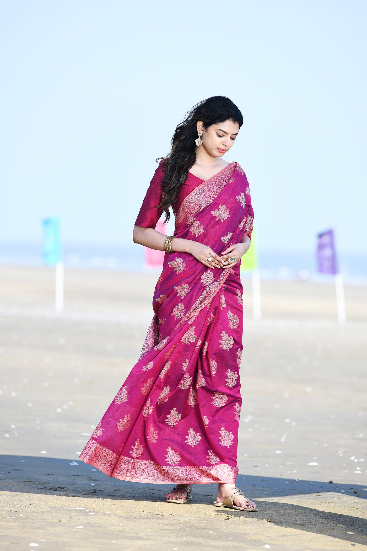 'Ruhani' Magenta Rose Pure Resham Cotton Banarasi Handloom Saree 'Ruhani' Magenta Rose Pure Resham Cotton Banarasi Handloom Saree