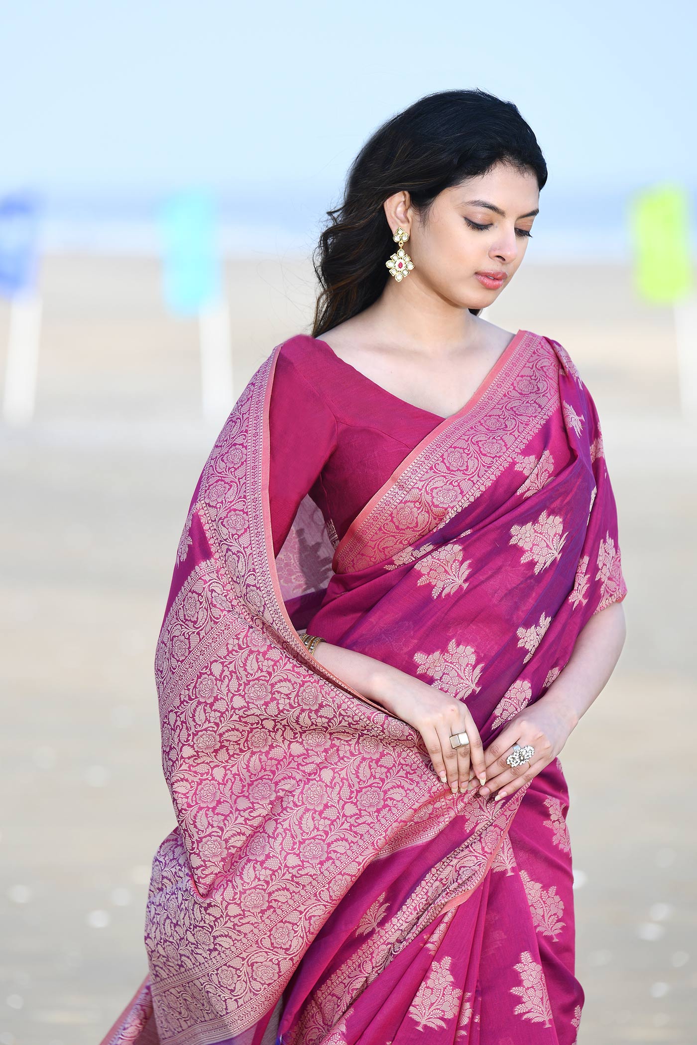 'Ruhani' Magenta Rose Pure Resham Cotton Banarasi Handloom Saree 'Ruhani' Magenta Rose Pure Resham Cotton Banarasi Handloom Saree