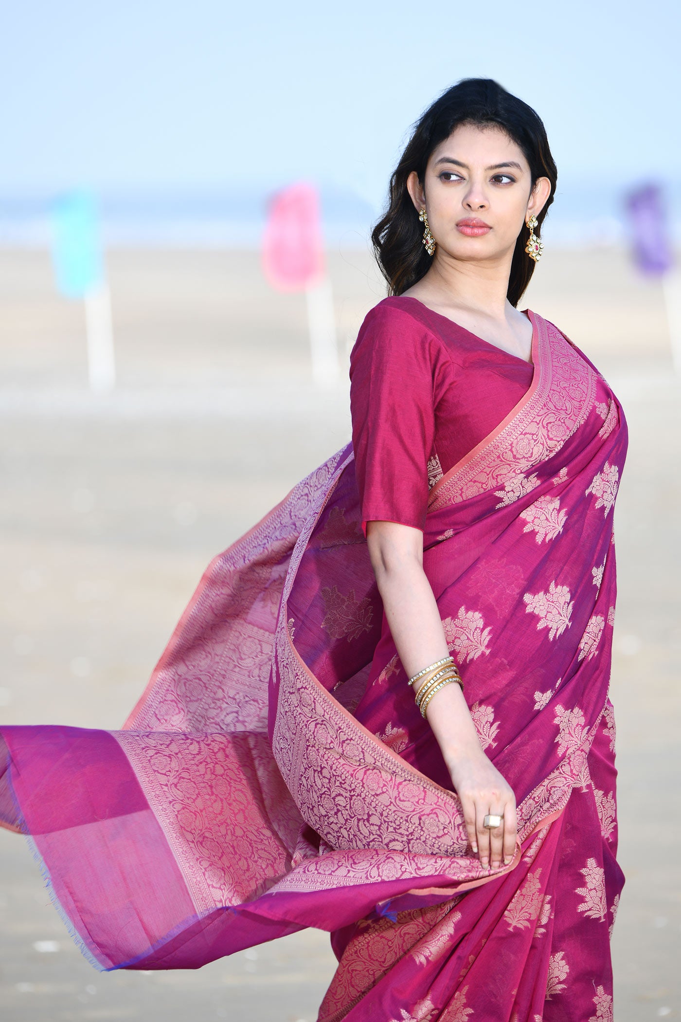 'Ruhani' Magenta Rose Pure Resham Cotton Banarasi Handloom Saree 'Ruhani' Magenta Rose Pure Resham Cotton Banarasi Handloom Saree