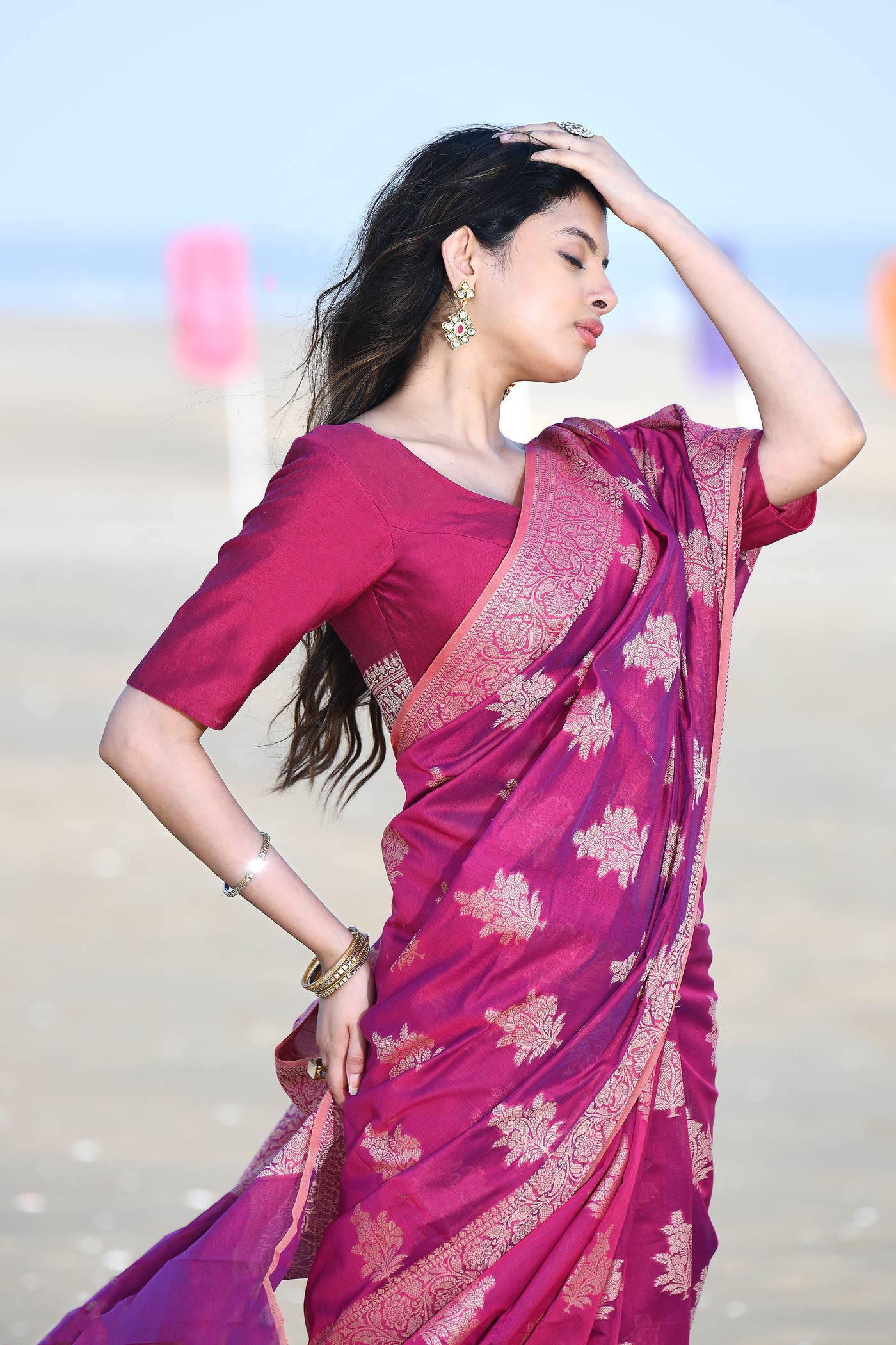 'Ruhani' Magenta Rose Pure Resham Cotton Banarasi Handloom Saree 'Ruhani' Magenta Rose Pure Resham Cotton Banarasi Handloom Saree