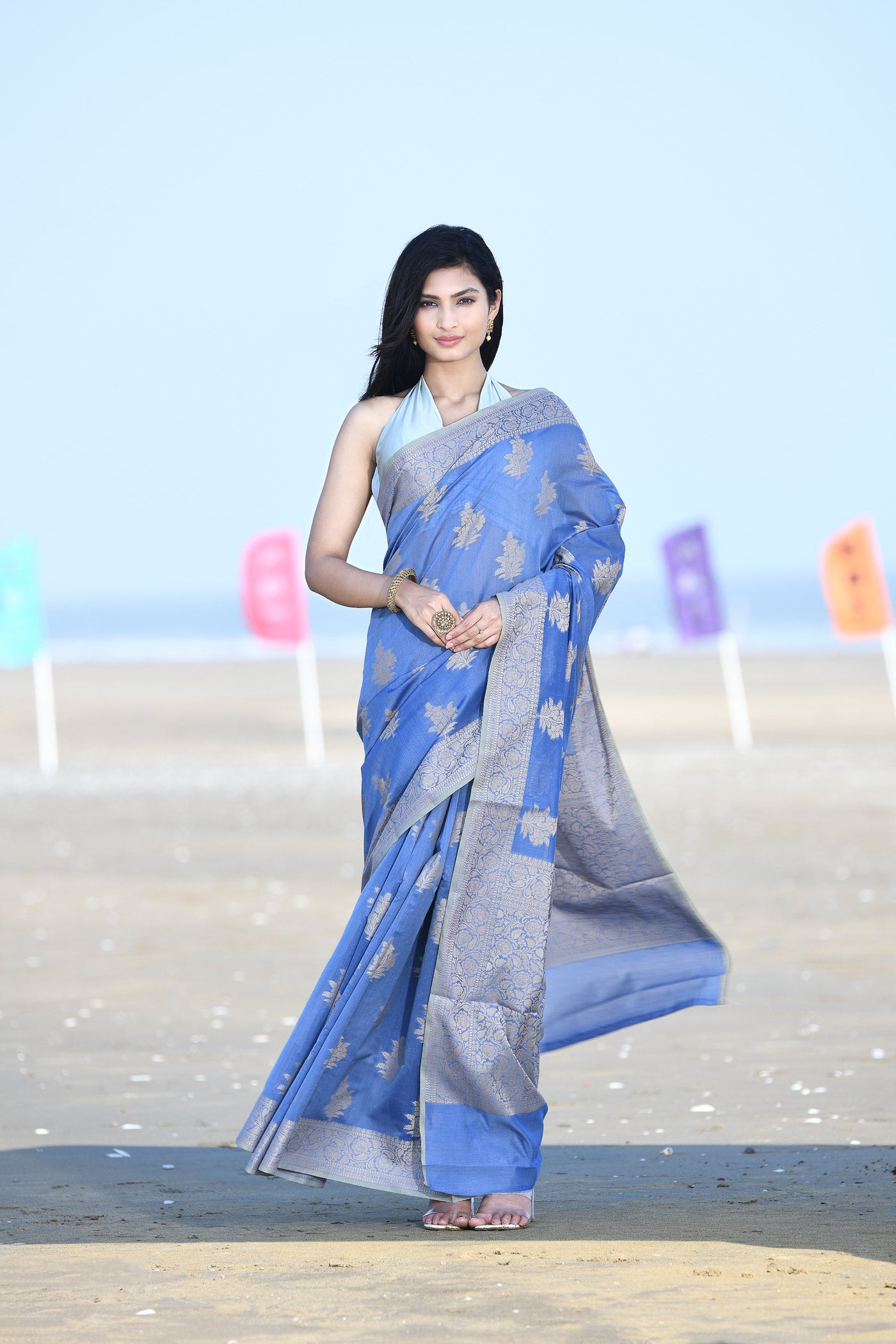 'Ruhani' Blue-Grey Pure Resham Cotton Banarasi Handloom Saree 'Ruhani' Blue-Grey Pure Resham Cotton Banarasi Handloom Saree