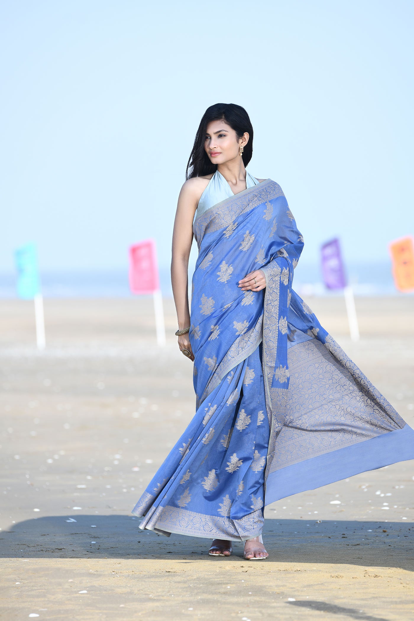 'Ruhani' Blue-Grey Pure Resham Cotton Banarasi Handloom Saree 'Ruhani' Blue-Grey Pure Resham Cotton Banarasi Handloom Saree