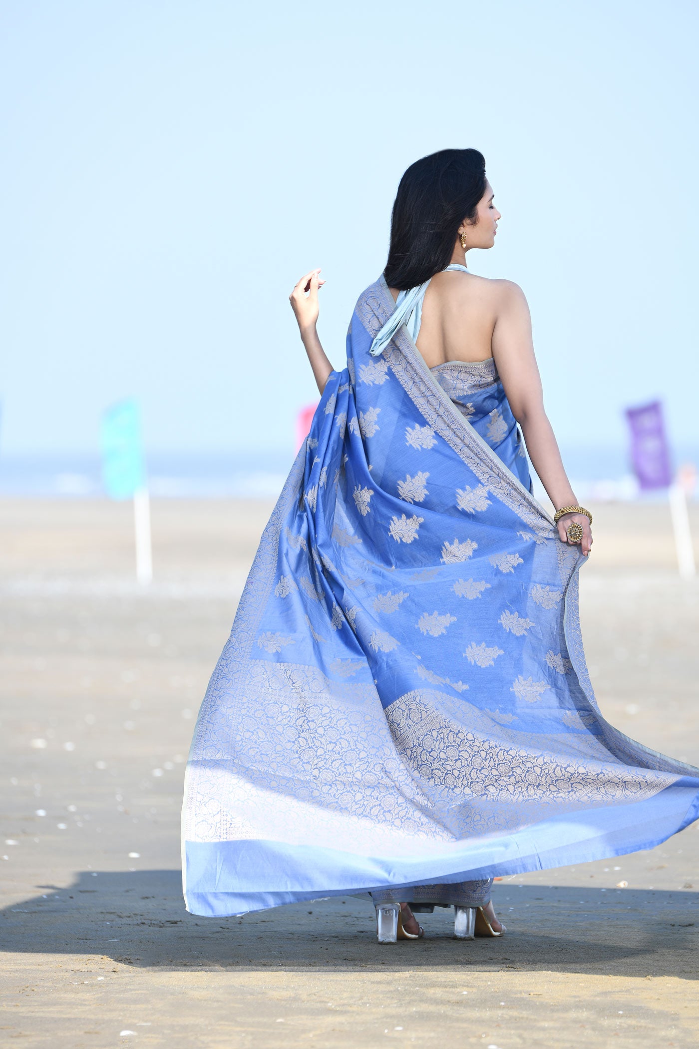 'Ruhani' Blue-Grey Pure Resham Cotton Banarasi Handloom Saree 'Ruhani' Blue-Grey Pure Resham Cotton Banarasi Handloom Saree