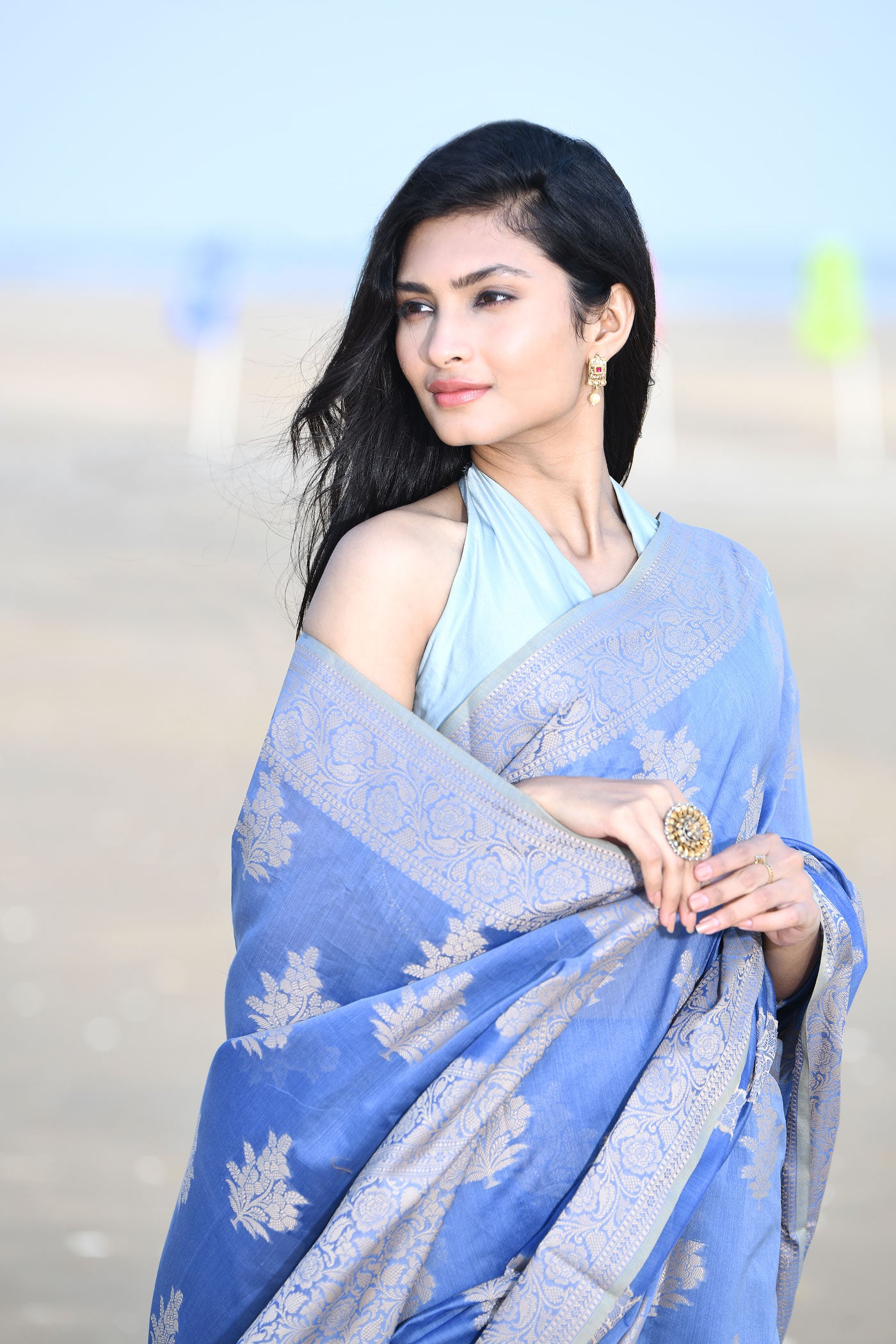 'Ruhani' Blue-Grey Pure Resham Cotton Banarasi Handloom Saree 'Ruhani' Blue-Grey Pure Resham Cotton Banarasi Handloom Saree