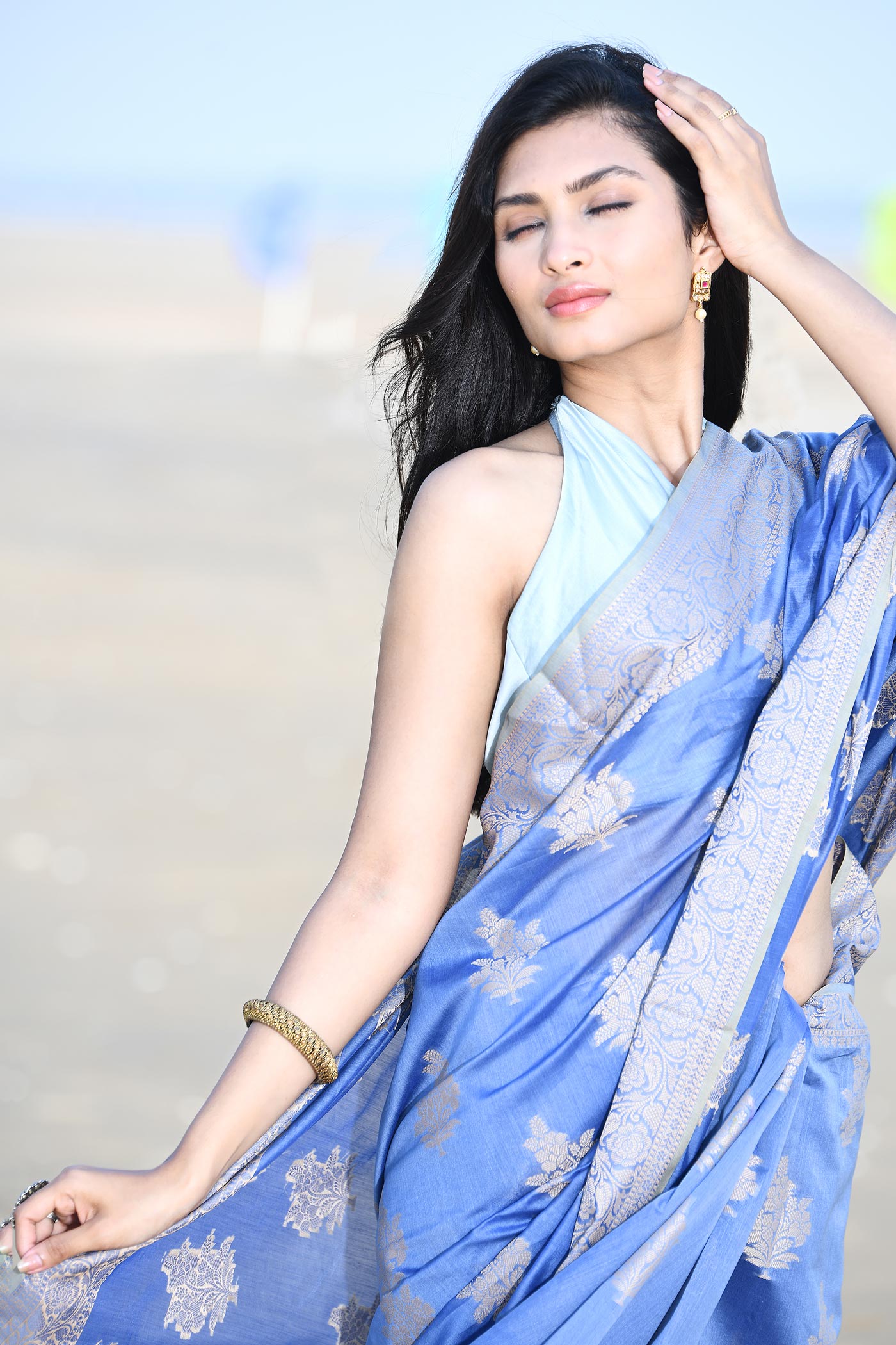 'Ruhani' Blue-Grey Pure Resham Cotton Banarasi Handloom Saree 'Ruhani' Blue-Grey Pure Resham Cotton Banarasi Handloom Saree