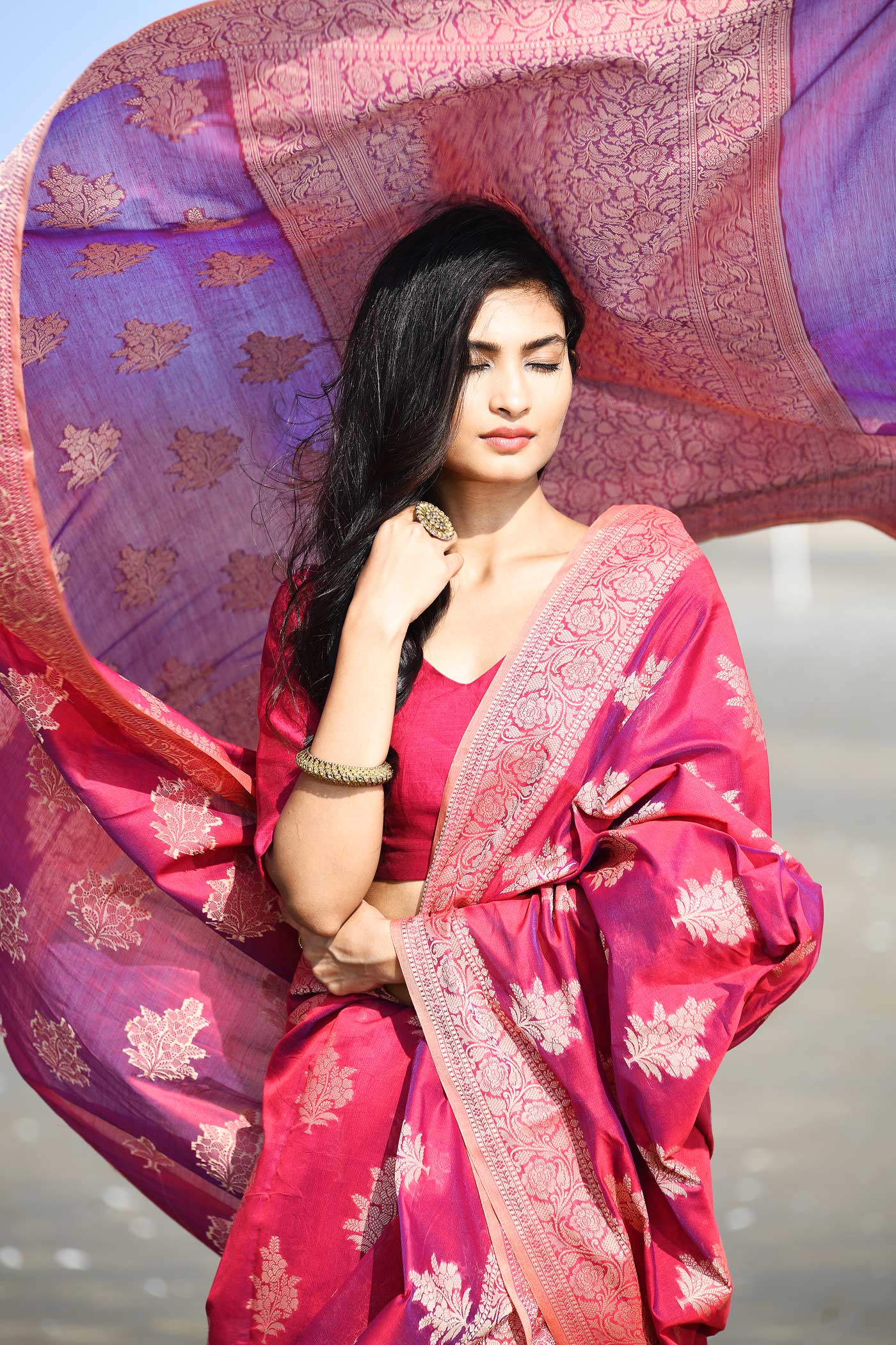 'Ruhani' Blue-Grey Pure Resham Cotton Banarasi Handloom Saree 'Ruhani' Blue-Grey Pure Resham Cotton Banarasi Handloom Saree