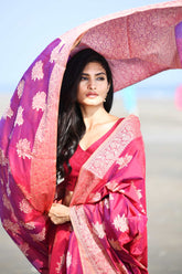 'Ruhani' Blue-Grey Pure Resham Cotton Banarasi Handloom Saree