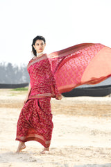 'N'Nazaakat' Deep Pink Pure Resham Cotton Alfi Jaal Tilfi Border Pure Banarasi Handloom Saree