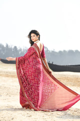 'N'Nazaakat' Deep Pink Pure Resham Cotton Alfi Jaal Tilfi Border Pure Banarasi Handloom Saree
