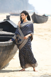 'Sitara' Navy Blue  Pure Resham Cotton Banarasi Handloom Saree