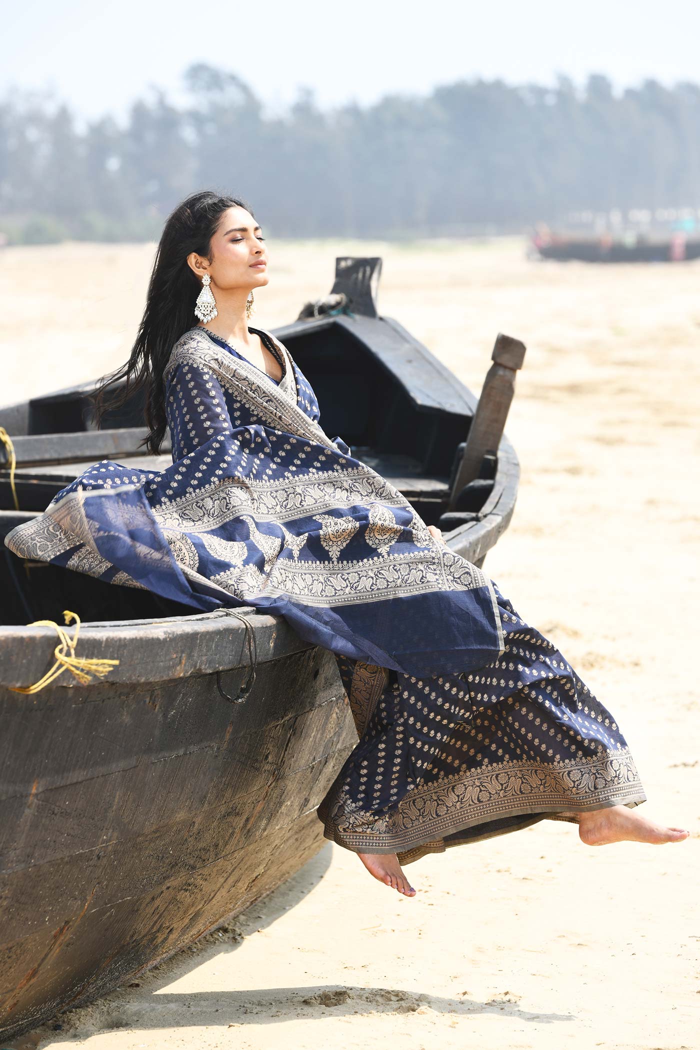 'Sitara' Navy Blue  Pure Resham Cotton Banarasi Handloom Saree 'Sitara' Navy Blue  Pure Resham Cotton Banarasi Handloom Saree