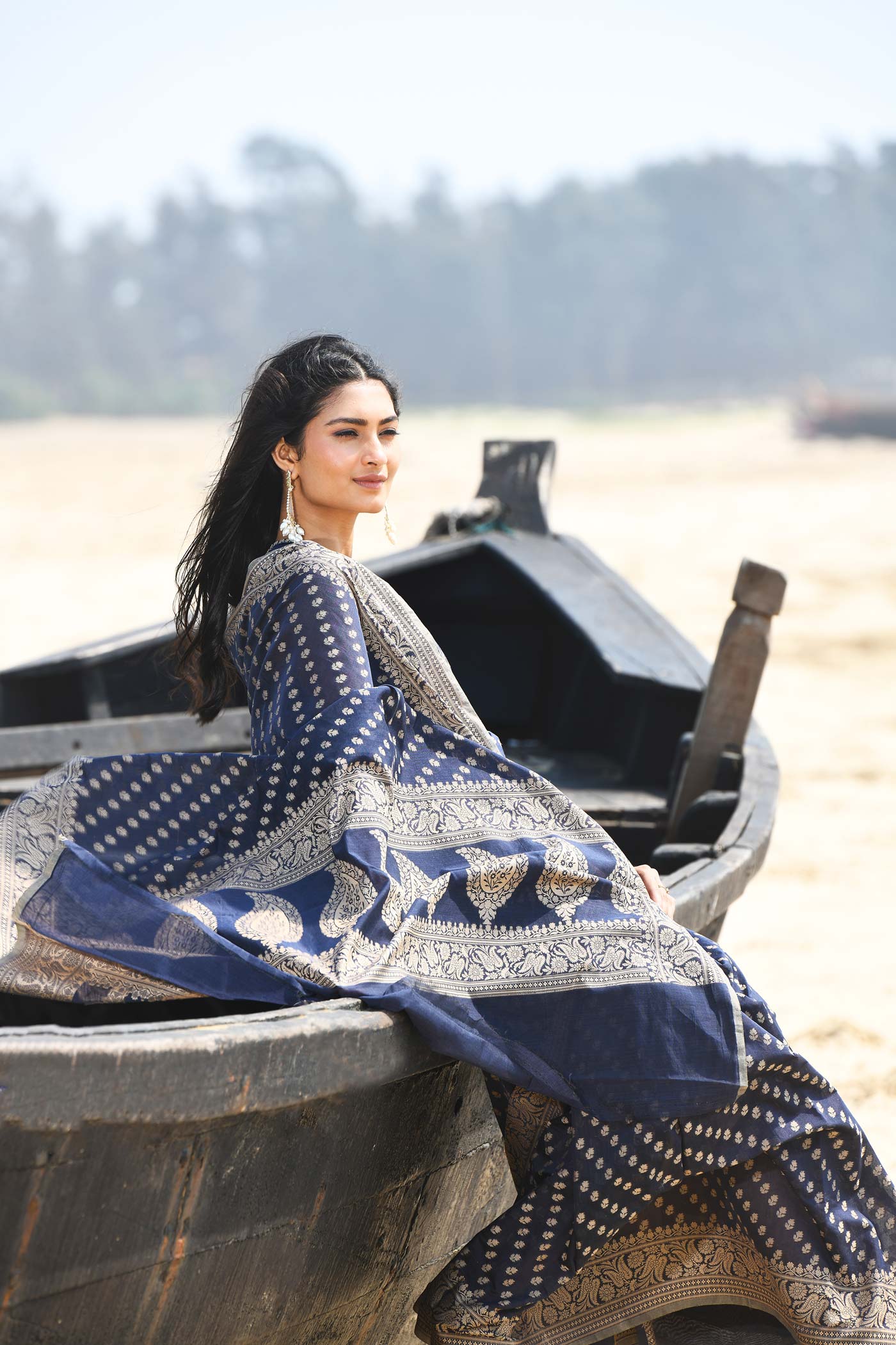 'Sitara' Navy Blue  Pure Resham Cotton Banarasi Handloom Saree 'Sitara' Navy Blue  Pure Resham Cotton Banarasi Handloom Saree