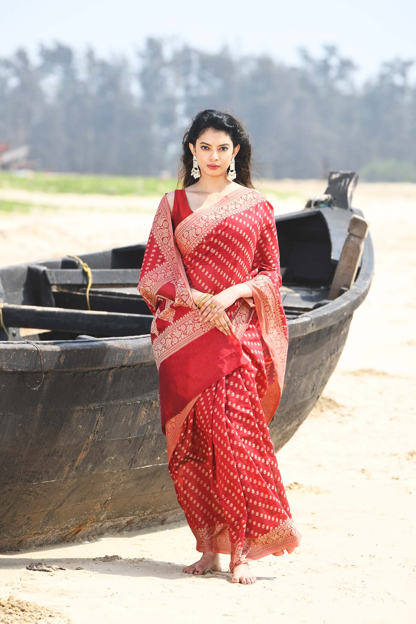 'Sitara' Garnet Red  Pure Resham Cotton Banarasi Handloom Saree 'Sitara' Garnet Red  Pure Resham Cotton Banarasi Handloom Saree