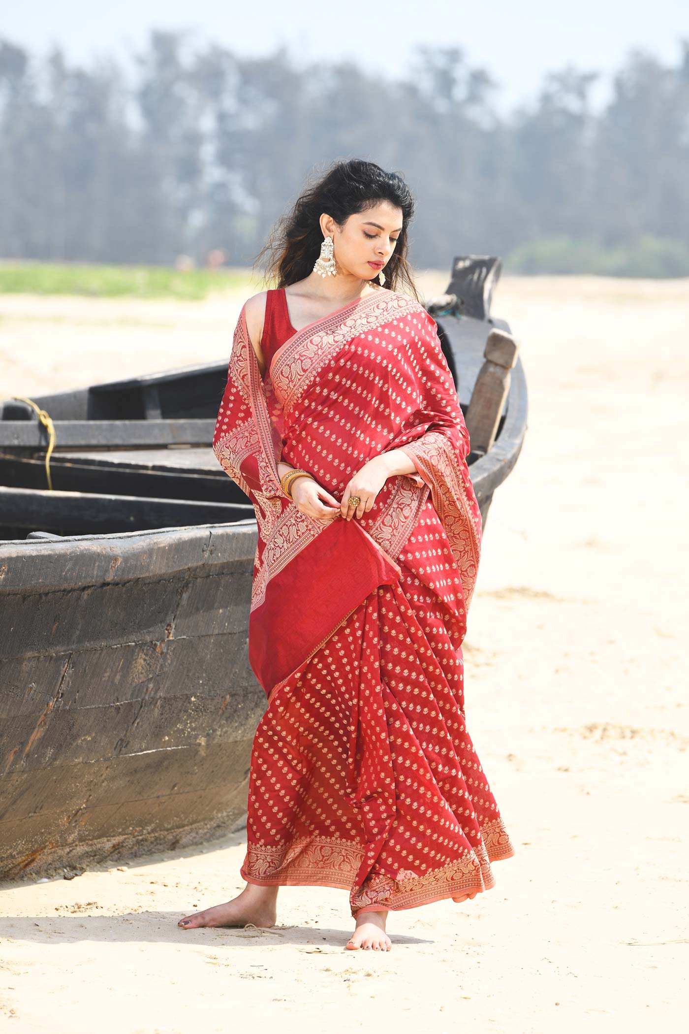 'Sitara' Garnet Red  Pure Resham Cotton Banarasi Handloom Saree 'Sitara' Garnet Red  Pure Resham Cotton Banarasi Handloom Saree