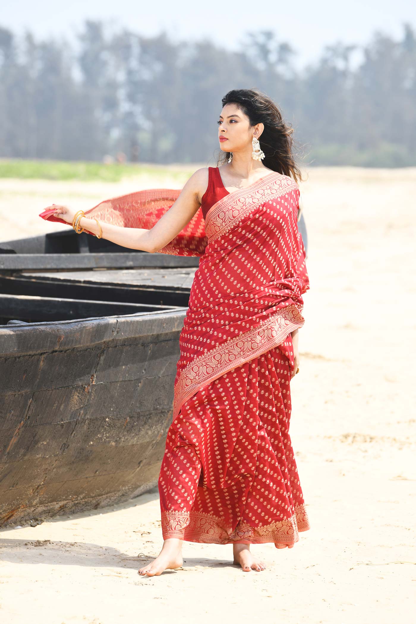 'Sitara' Garnet Red  Pure Resham Cotton Banarasi Handloom Saree 'Sitara' Garnet Red  Pure Resham Cotton Banarasi Handloom Saree