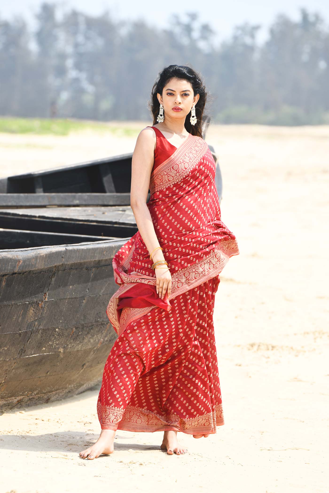 'Sitara' Garnet Red  Pure Resham Cotton Banarasi Handloom Saree 'Sitara' Garnet Red  Pure Resham Cotton Banarasi Handloom Saree