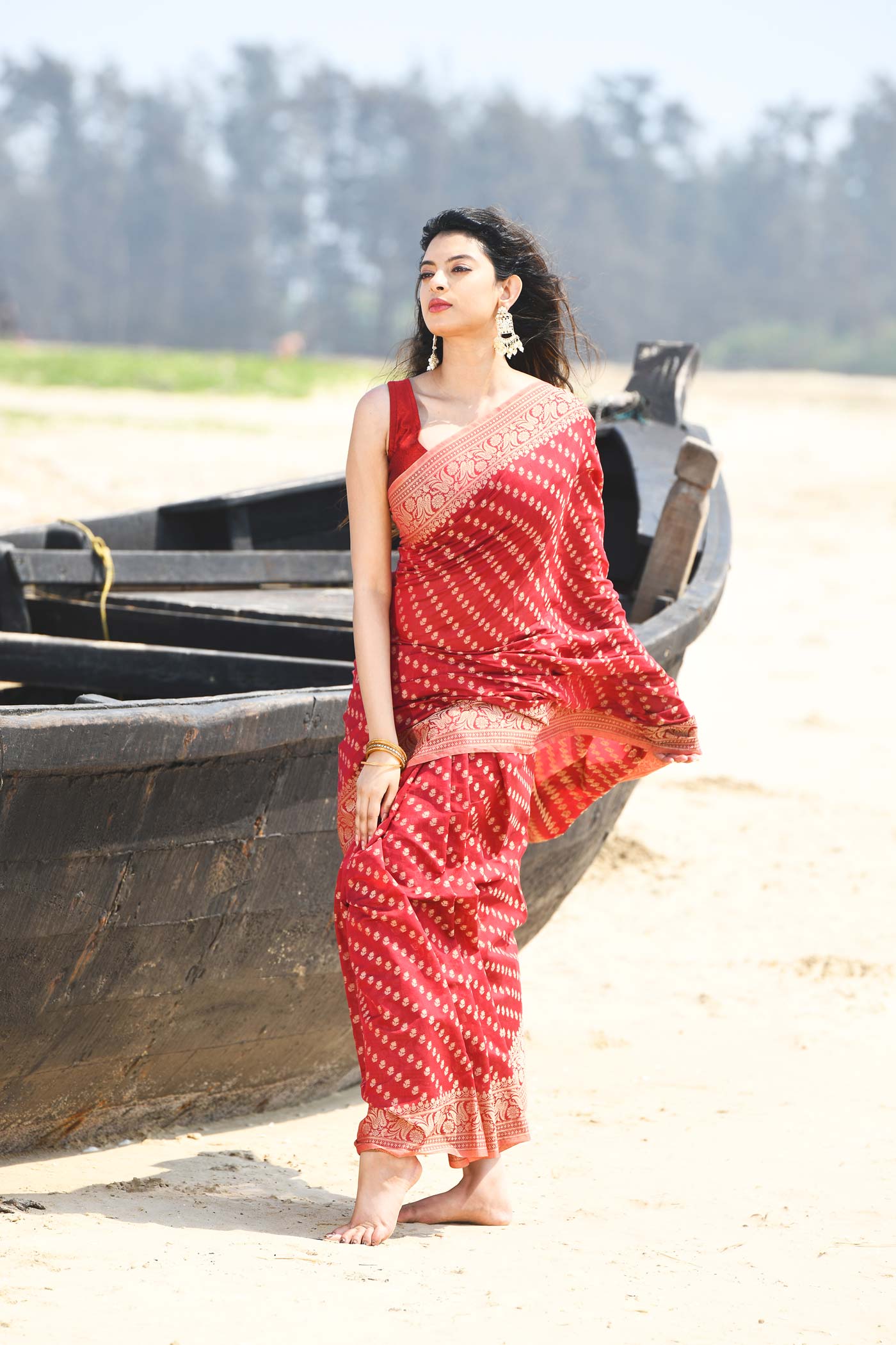 'Sitara' Garnet Red  Pure Resham Cotton Banarasi Handloom Saree 'Sitara' Garnet Red  Pure Resham Cotton Banarasi Handloom Saree