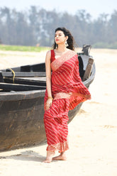 'Sitara' Garnet Red  Pure Resham Cotton Banarasi Handloom Saree